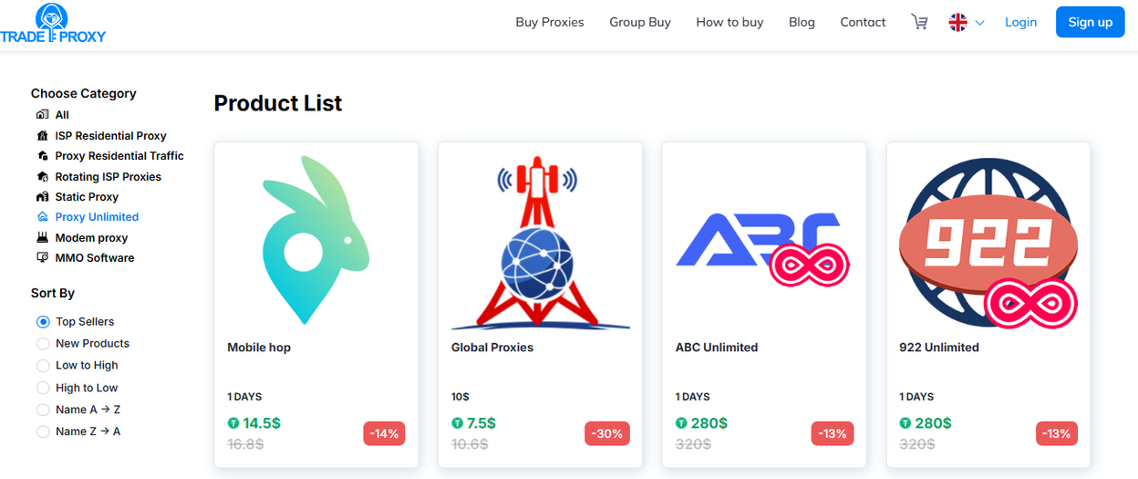 TradeProxy pricing screenshot