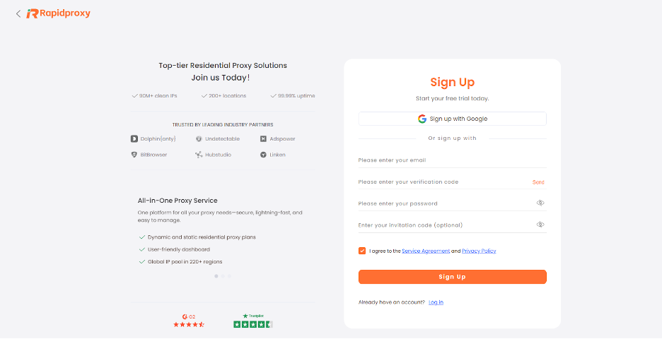 Rapidproxy registration form